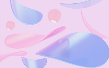 Abstract circular glass and curves with pink background, 3d rendering.