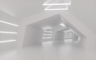 White neon tunnel, 3d rendering.