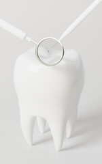 Dental mirror and tool cleaning the tooth in the white background, 3d rendering.