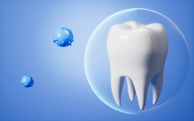 Glowing protective cover out of the tooth defense the virus, 3d rendering.