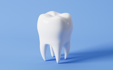 Whitening tooth and tooth health in the blue background, 3d rendering.