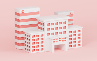Pink hospital building models, 3d rendering.