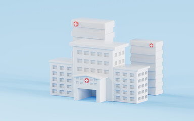 White hospital building, 3d rendering.