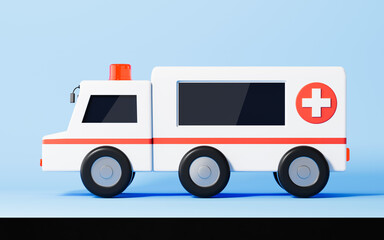 Ambulance with blue background, 3d rendering.