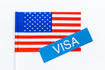 Flag of USA with visa sign. Travel visa and citizenship concept
