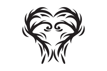 Heart Love Symbol Logo on White Background. Tribal Stencil Tattoo Design Concept. Flat Vector Illustration.