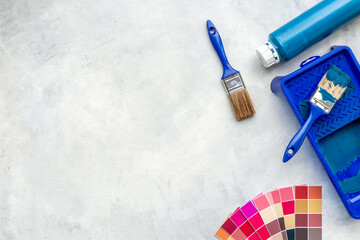 Equipment for house renovation and painting with construction helmet