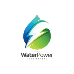 water droplet logo with thunder sign in negative space