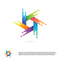 hexagon logo with paint splash color concept