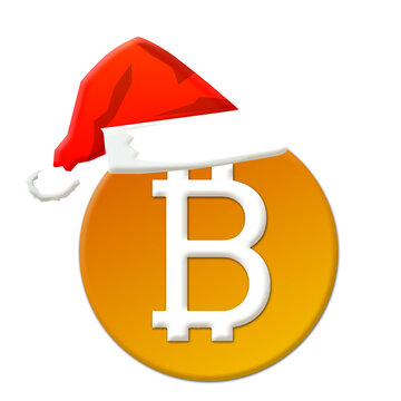 Bitcoin white in Christmas Santa Claus hat