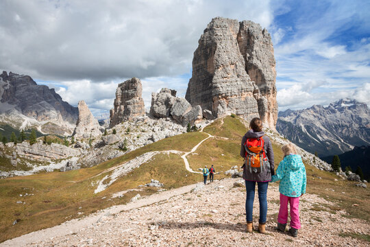 two tourist girls at the Dolomites