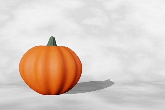 Fall creative concept pumpkin on marble background 3D render. Halloween Thanksgiving seasonal sale design. Product stage promotion showcase. Autumn art presentation. Trendy modern holiday decorations.