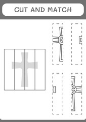 Cut and match parts of Christian cross, game for children. Vector illustration, printable worksheet