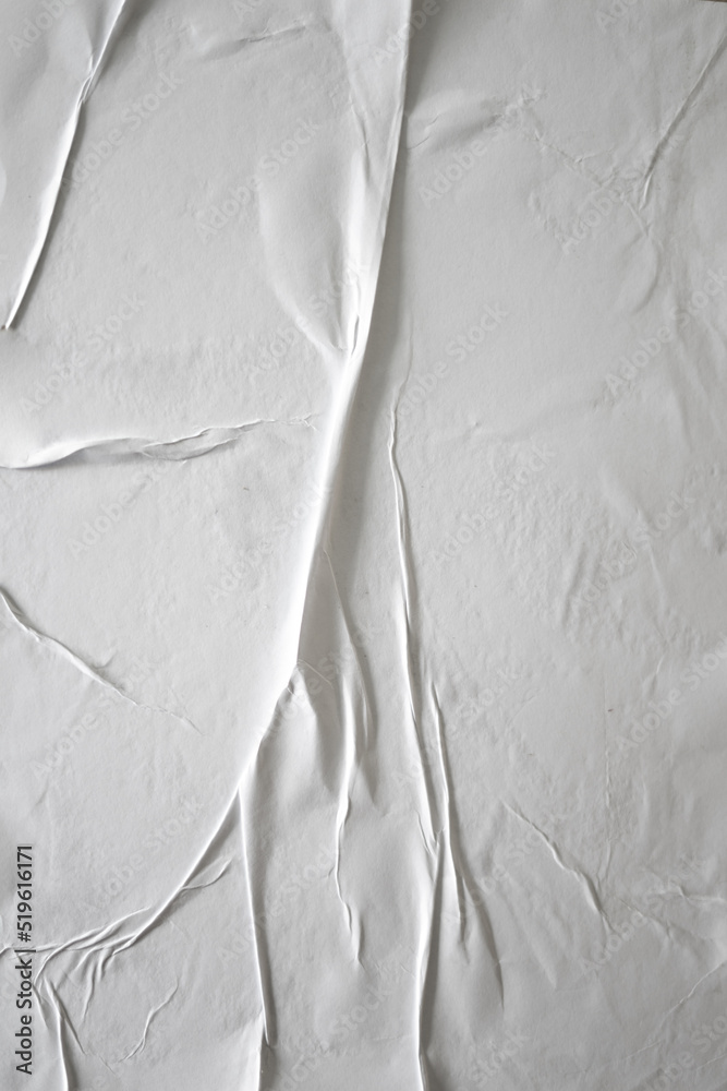 Poster blank white glued paper for poster texture overlay. crumpled and wrinkled pattern for background. ma