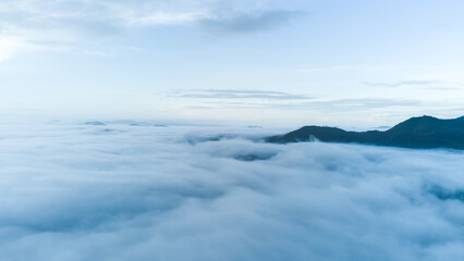 blue sky background with sea of fog,sky over hill in summer season morning sunrise
