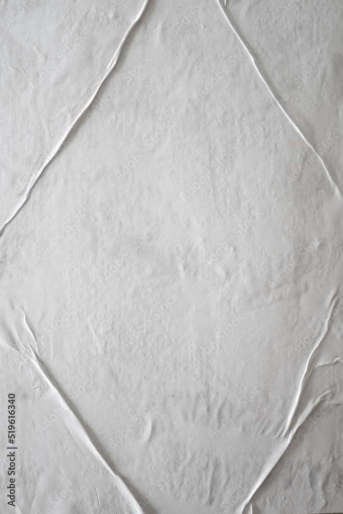 Poster blank white glued paper for poster texture overlay. crumpled and wrinkled pattern for background. ma