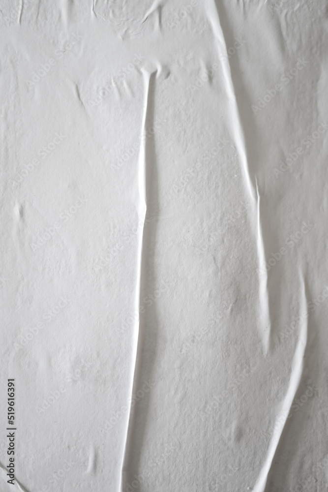 Poster blank white glued paper for poster texture overlay. crumpled and wrinkled pattern for background. ma
