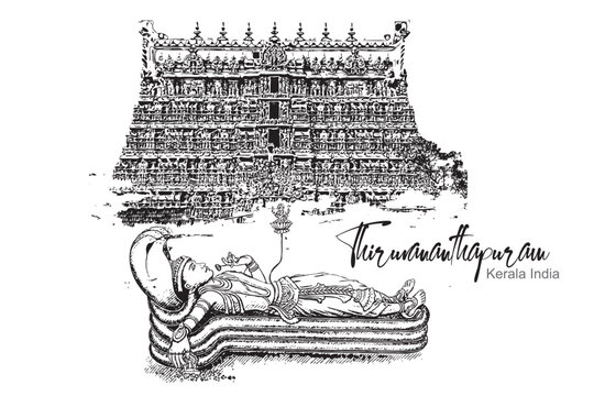 Kerala Thiruvananthapuram Padmanabhapuram vector illsutration hand drawing illustration art 