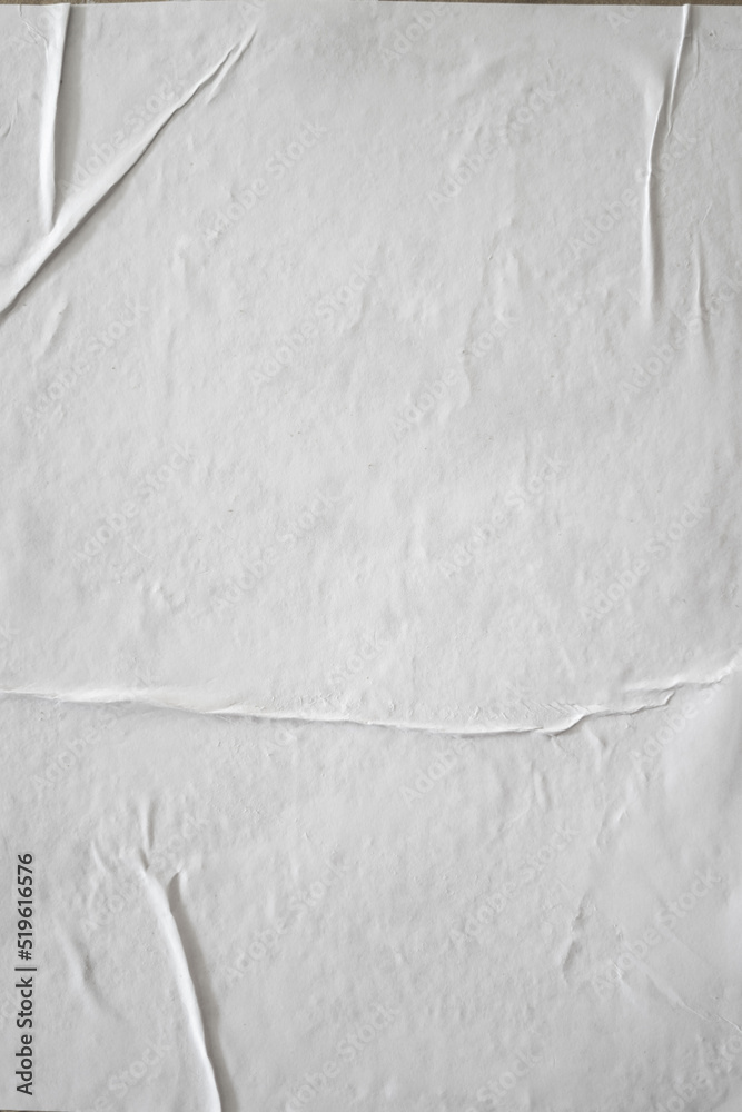 Poster blank white glued paper for poster texture overlay. crumpled and wrinkled pattern for background. ma