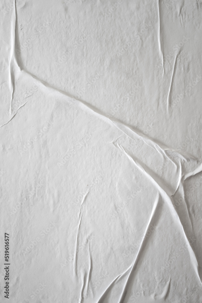 Poster blank white glued paper for poster texture overlay. crumpled and wrinkled pattern for background. ma