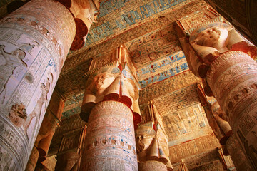 The ruins of the beautiful ancient temple of Dendera or Hathor, Egypt, Dendera