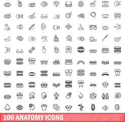 100 anatomy icons set. Outline illustration of 100 anatomy icons vector set isolated on white background