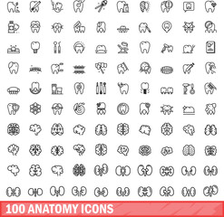 100 anatomy icons set. Outline illustration of 100 anatomy icons vector set isolated on white background