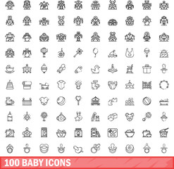 100 baby icons set. Outline illustration of 100 baby icons vector set isolated on white background