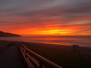 Sunset on the Beach. The Pacific Ocean. California. 