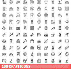 100 craft icons set. Outline illustration of 100 craft icons vector set isolated on white background