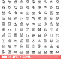 100 delivery icons set. Outline illustration of 100 delivery icons vector set isolated on white background