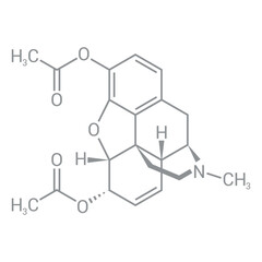 chemical structure of Heroin or diacetylmorphine or diamorphine (C21H23NO5)