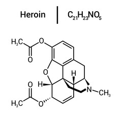chemical structure of Heroin or diacetylmorphine or diamorphine (C21H23NO5)