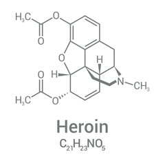 Fototapeta na wymiar chemical structure of Heroin or diacetylmorphine or diamorphine (C21H23NO5)