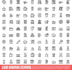 100 drink icons set. Outline illustration of 100 drink icons vector set isolated on white background