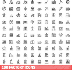 100 factory icons set. Outline illustration of 100 factory icons vector set isolated on white background