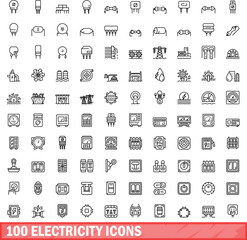 100 electricity icons set. Outline illustration of 100 electricity icons vector set isolated on white background