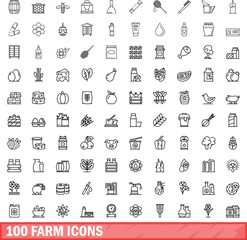 100 farm icons set. Outline illustration of 100 farm icons vector set isolated on white background