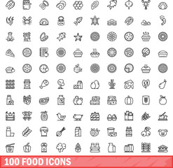 100 food icons set. Outline illustration of 100 food icons vector set isolated on white background