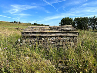Stone built shepherds shelter, high on the hills above, Delph, Oldham, UK
