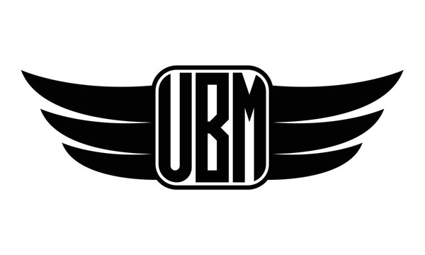UBM three Letter wing minimalist creative concept icon eagle symbol professional black and white logo design, Vector template