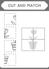 Cut and match parts of Flower, game for children. Vector illustration, printable worksheet