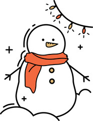 Vector snowman line art, christmas icon