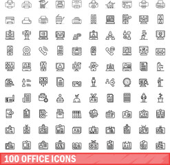 Fototapeta na wymiar 100 office icons set. Outline illustration of 100 office icons vector set isolated on white background