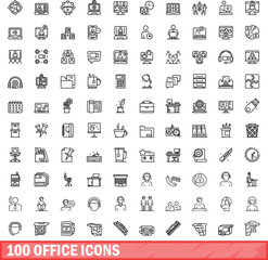 100 office icons set. Outline illustration of 100 office icons vector set isolated on white background