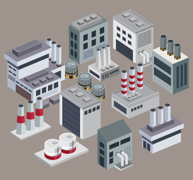 industrial buildings isometric style