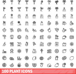 Fototapeta na wymiar 100 plant icons set. Outline illustration of 100 plant icons vector set isolated on white background