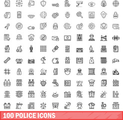 Fototapeta na wymiar 100 police icons set. Outline illustration of 100 police icons vector set isolated on white background
