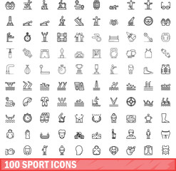 Obraz na płótnie Canvas 100 sport icons set. Outline illustration of 100 sport icons vector set isolated on white background