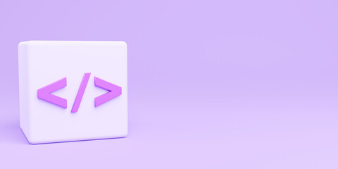 3D code symbol icon isolated on purple background used for decorating a banner and cover website. Developer Concept programming development, copy space, Coding language, bug, web, 3D rendering.